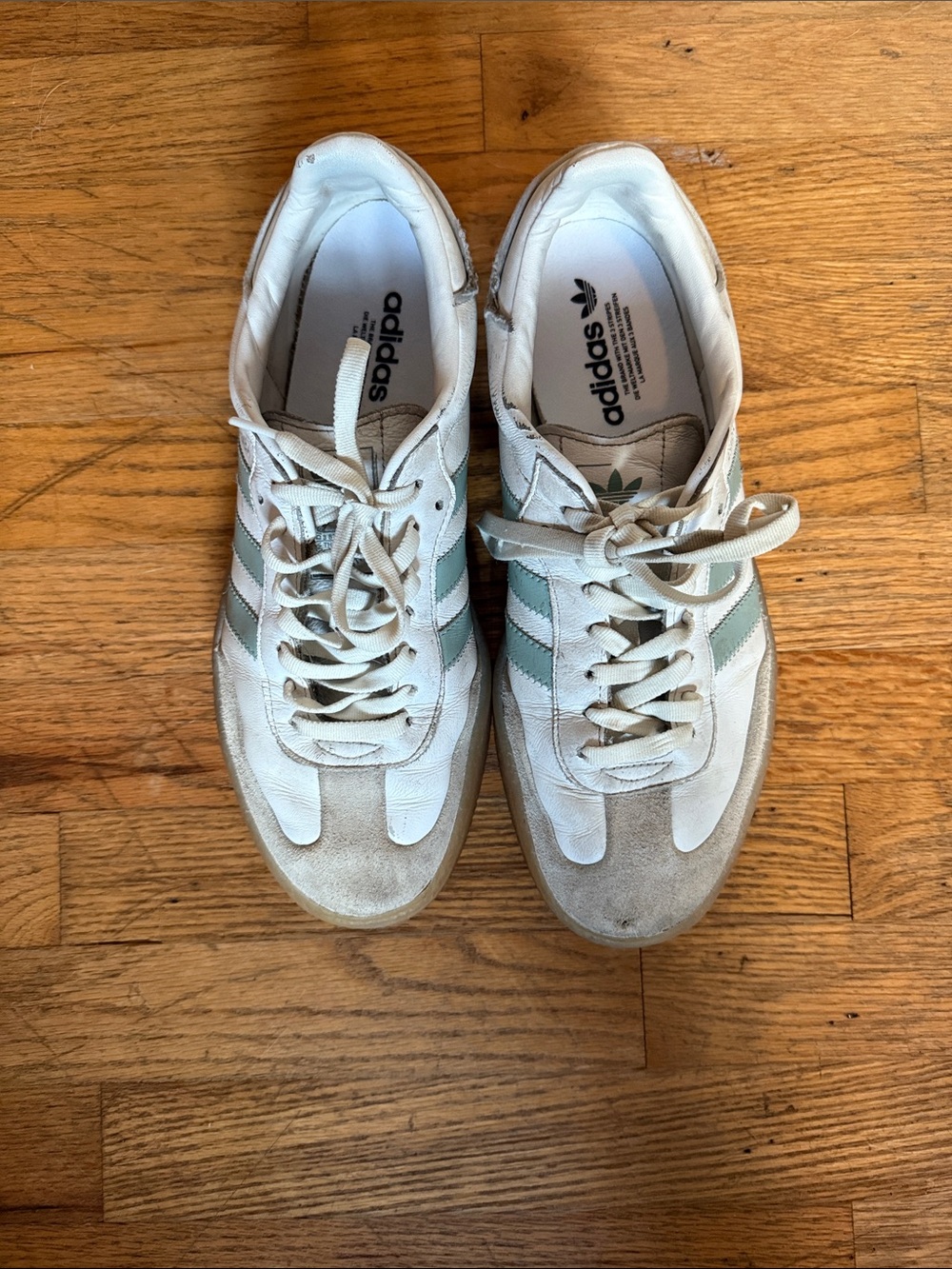 adidas women’s White Sneakers with Sage Three Stripes